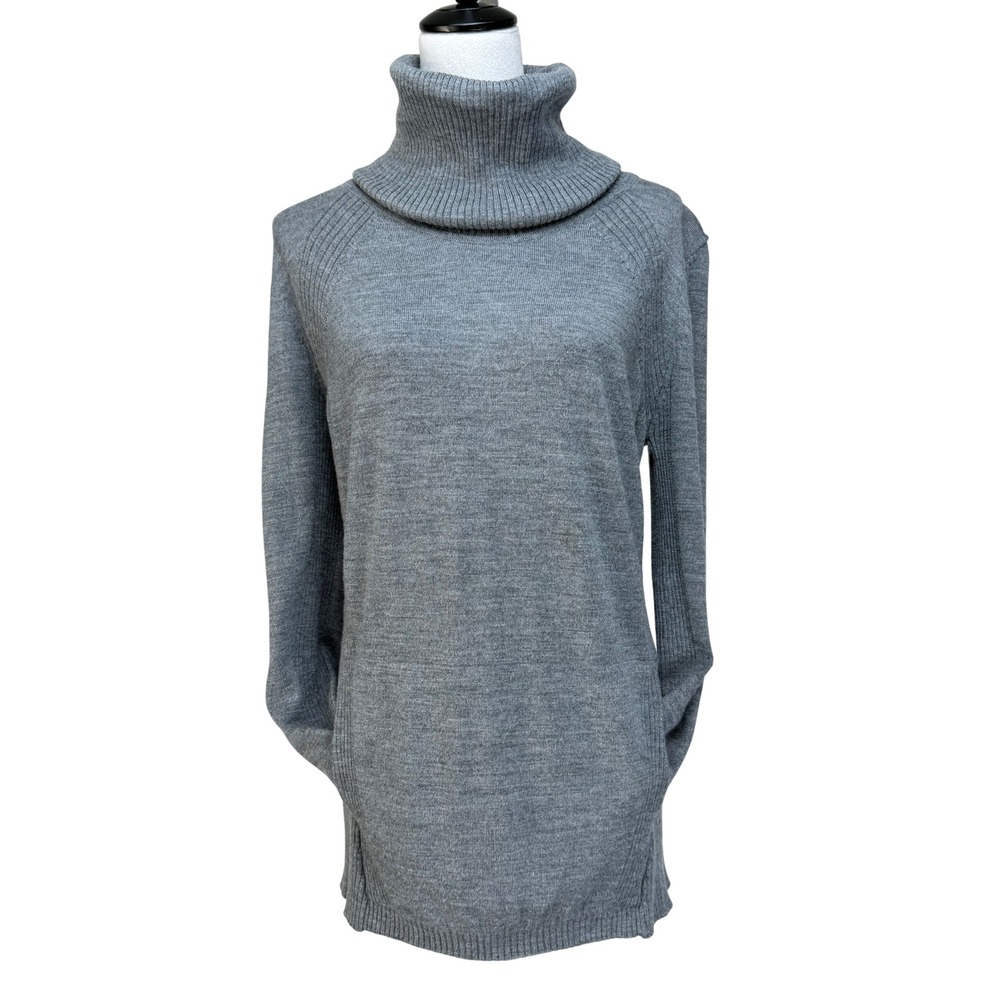 Lululemon Women 100% Merino Wool Sweater 10 Gray Turtleneck Thumbholes Raglan